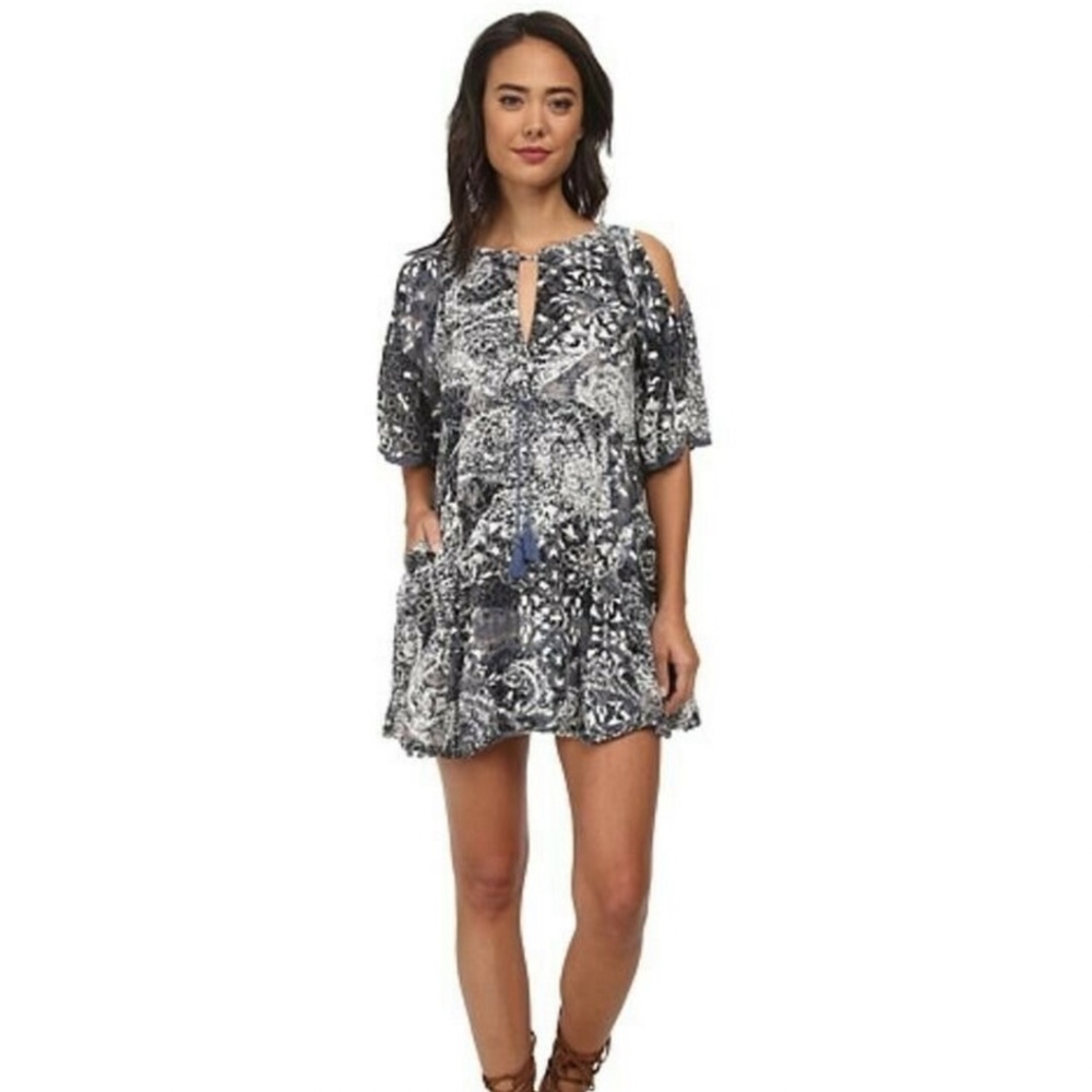 Free People Blue Floral Love Birds Mini Dress